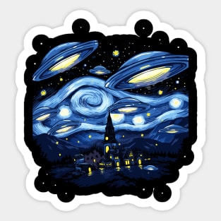 Starry Night UFO Alien Gifts Men Women Kids Funny Alien Sticker